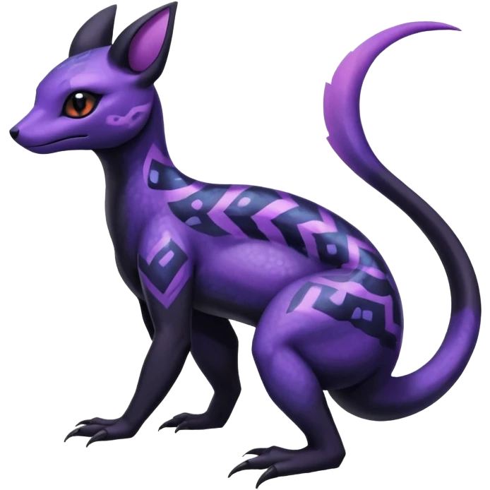 Shiny beautiful gorgeous ethereal Scaley Exotic Salandit-Umbreon-Fakémon-hybrid-creature (full body) with pretty markings emoji