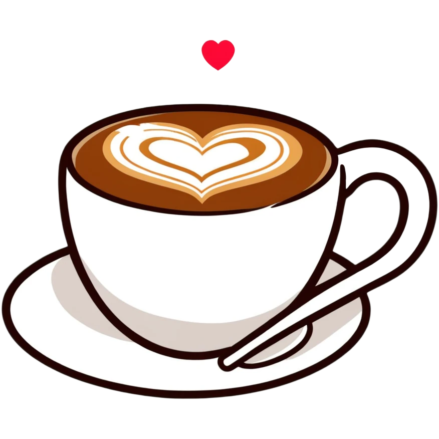 cappuccino in a white cup with heart latte art emoji