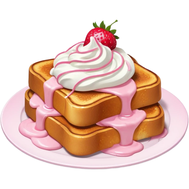 French toast with strawberry on top and pink whipped cream emoji