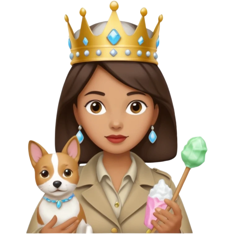 Colonial detective woman wearing a crown with salt water taffy and a pet  emoji