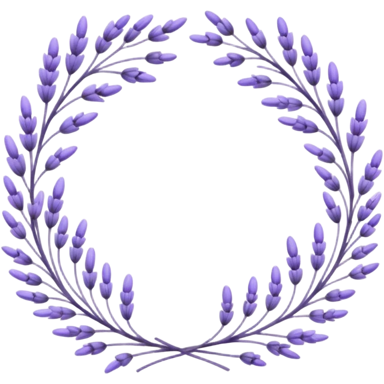 The art style is clean line art with delicate watercolor textures, pastel colors, and a dominant palette of lavender, soft lilac, and muted purple. A set of lavender wreaths, simple flower branches, and delicate frames to border text. emoji