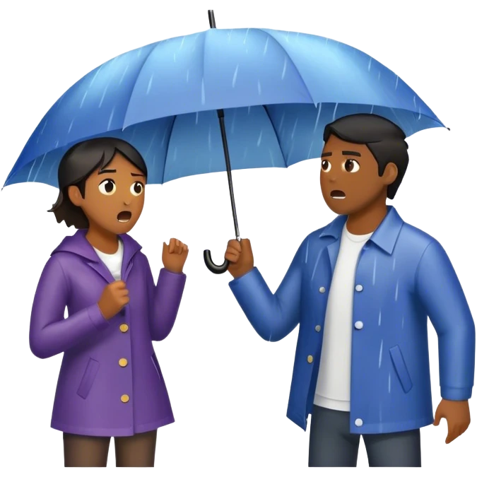 A person stands in the rain holding an umbrella, while another person outside of the umbrella (the narcissist) screams at the storm, getting drenched. The first person looks calm and dry, choosing to protect themselves rather than fight the uncontrollable.  emoji