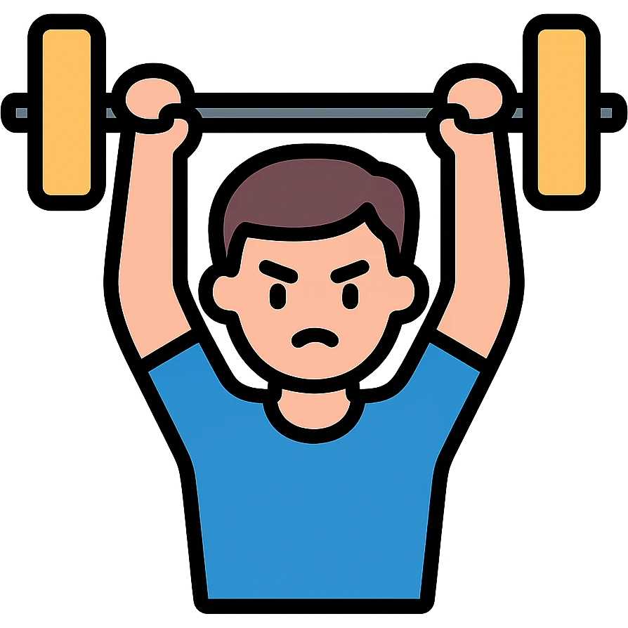 one man lifting weights with focus, minimal and recognizable, icon style emoji