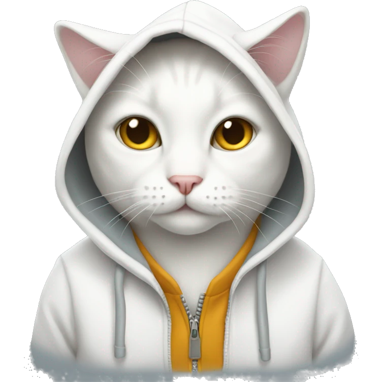 White cat wearing a hoodie emoji
