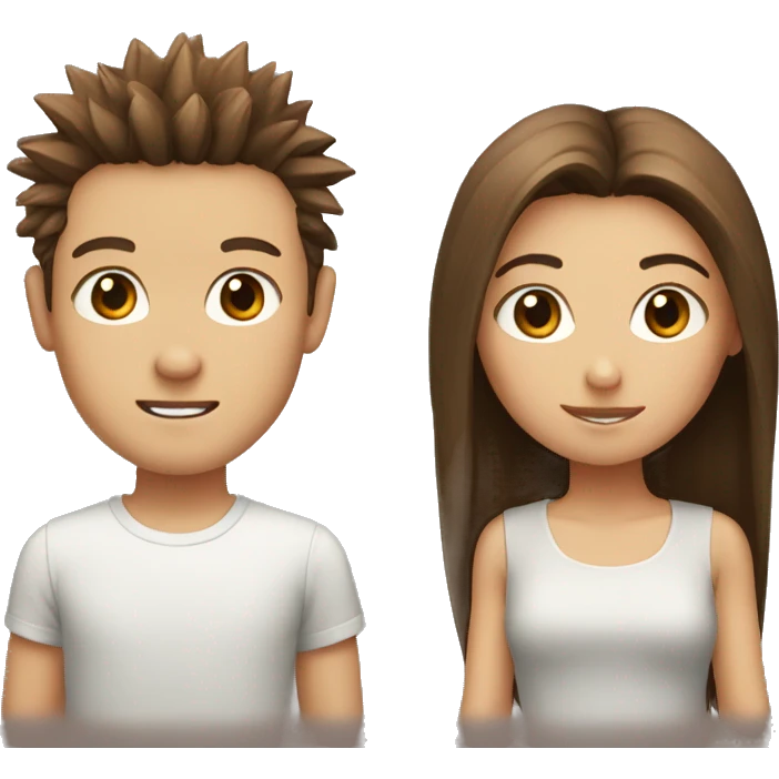 Boy with spiky brown hair and girl with long brown hair  emoji