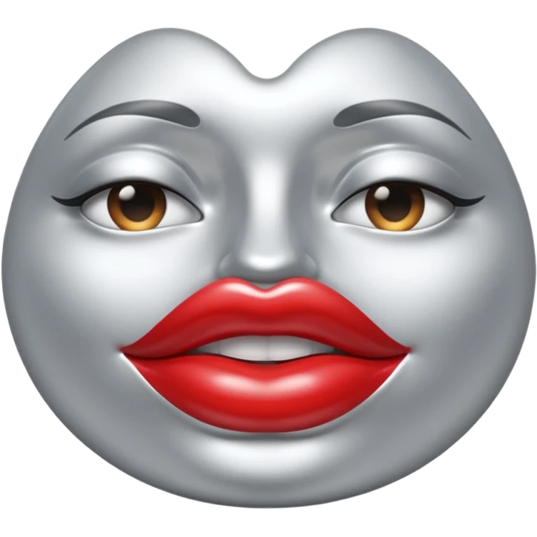 A seductive pair of slightly parted lips emoji made of liquid silver chrome, smooth glossy metallic surface, soft sensual curves, subtle reflections, luxury sexy aesthetic, minimal iOS emoji style, centered composition, clean white background, soft studio lighting, no text emoji