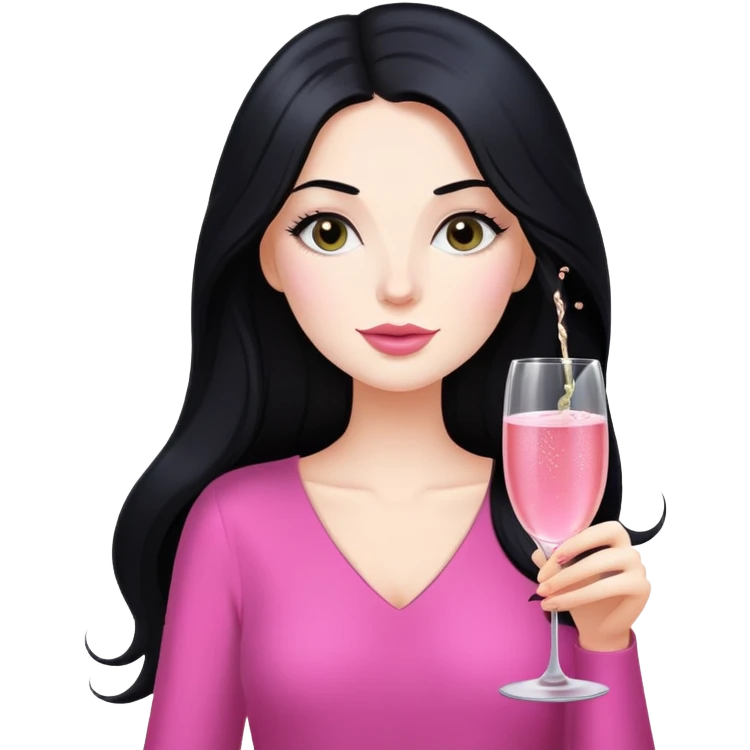 Pretty white lady with long black hair drinking pink champagne emoji