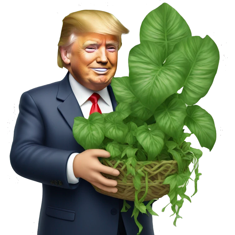 Donald trump holding pothos plate with long vines emoji
