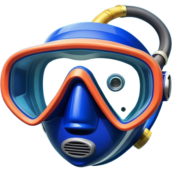 An icon featuring a close-up of a diving mask, snorkel, and fins floating on the surface of vibrant blue water. In the background, coral reefs and tropical fish create a lively underwater scene. Transparent background highlights the beauty and adventure of the diving experience. emoji