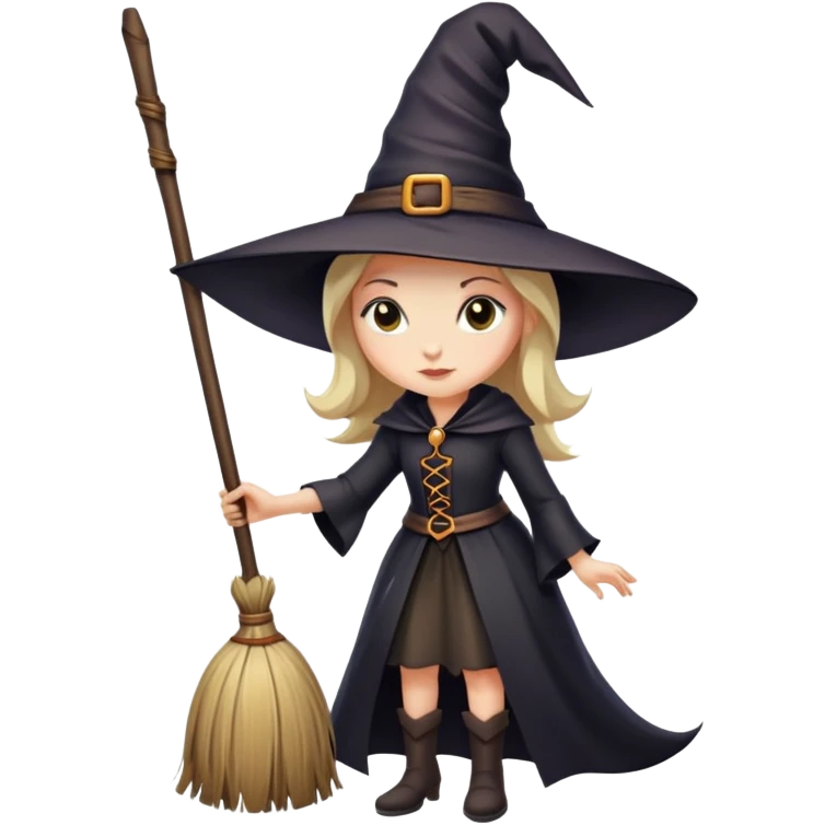 witch with pointed hat and broom emoji