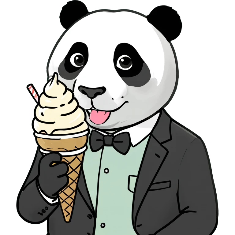 Panda eating ice cream with a suit on emoji