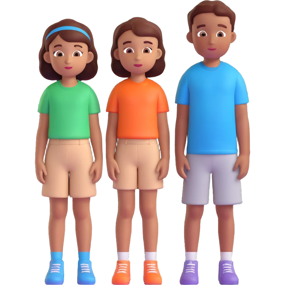 Slightly increase the volume of the upper body of the girl, separate the girl and the boy from each other, make the skin color the same for both characters. Maintain the cartoonish 3D style. Keep the background transparent. emoji