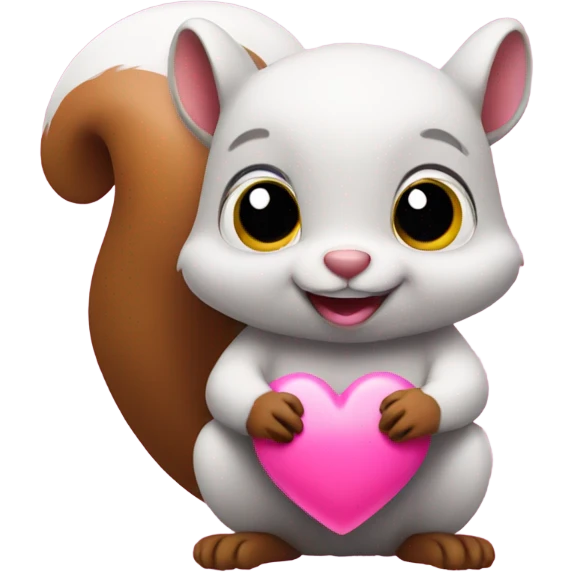 pink squirrel holding a poop emoji heart emoji