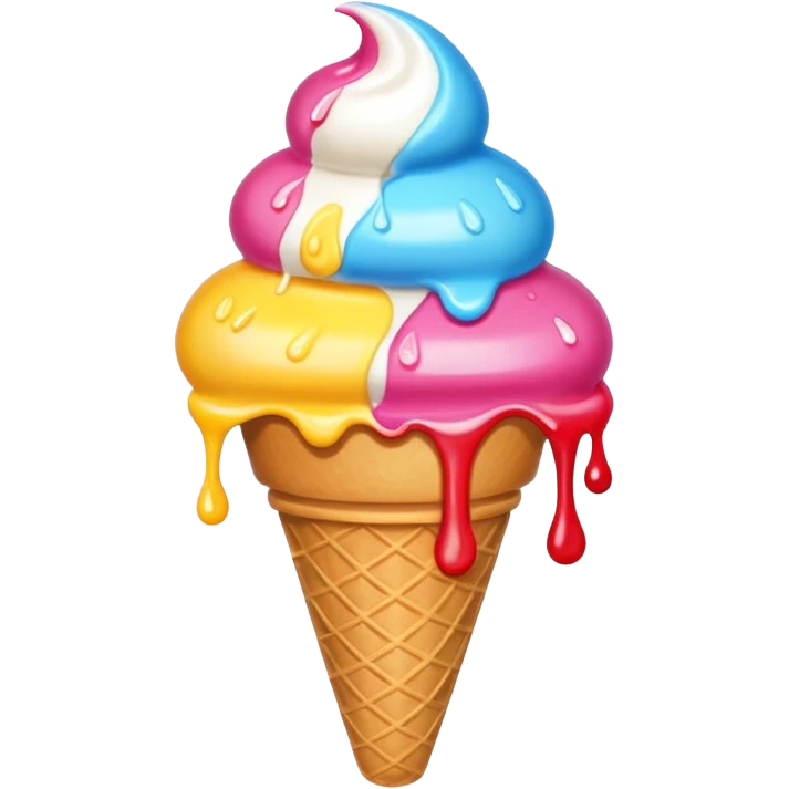 A cute ice cream cone with colorful scoops melting in the sun. emoji