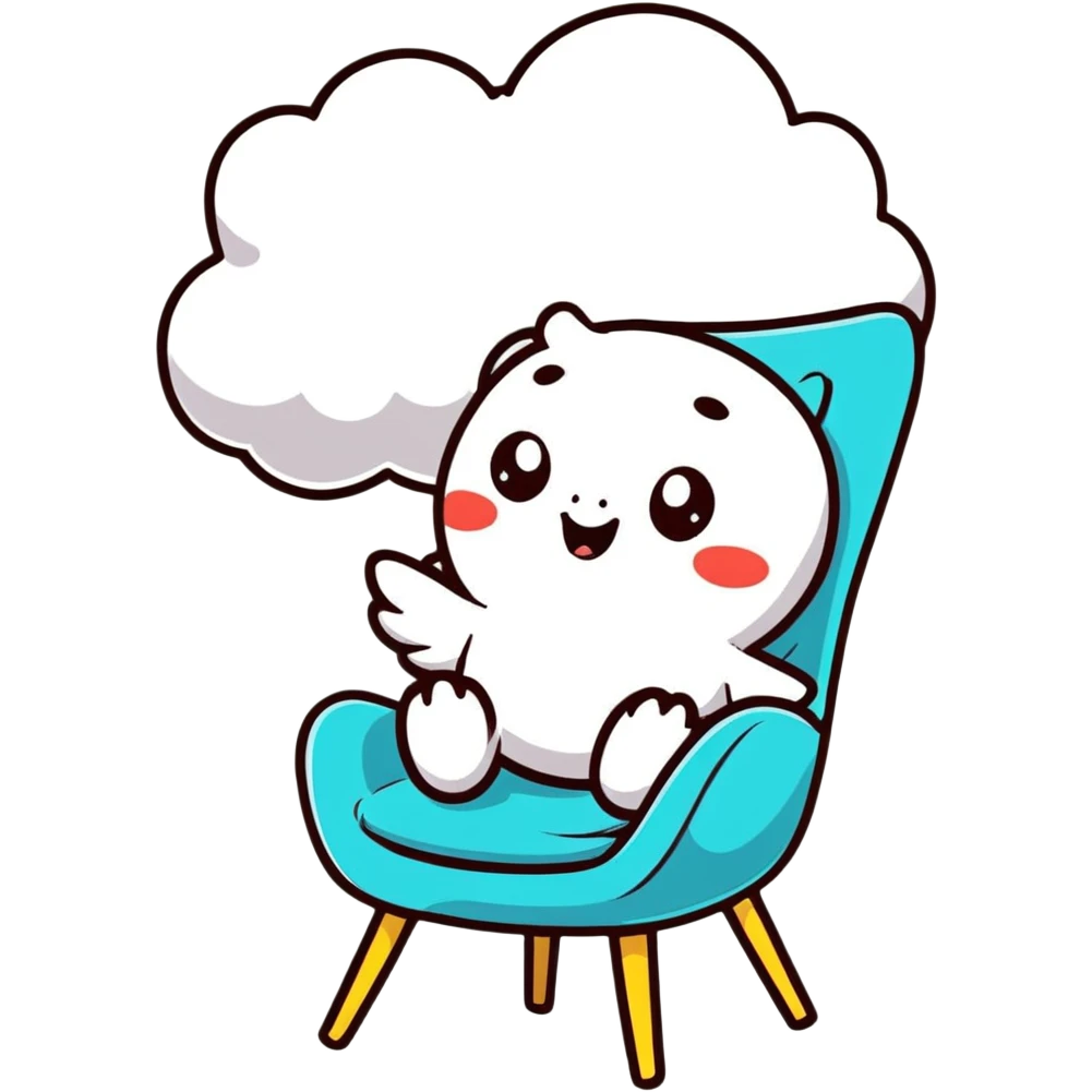 Cute chair with expressive eyes and tiny wings flying through clouds emoji
