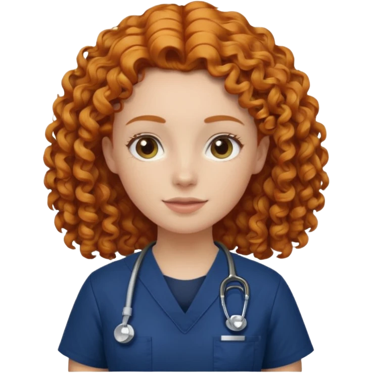 a ginger curly hair vet woman with navy blue scrub

 emoji