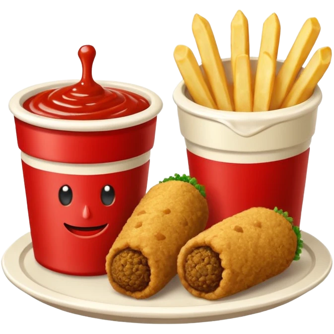 falafel and fries, with two small containers, one with red sauce and one wwhite sauce  emoji