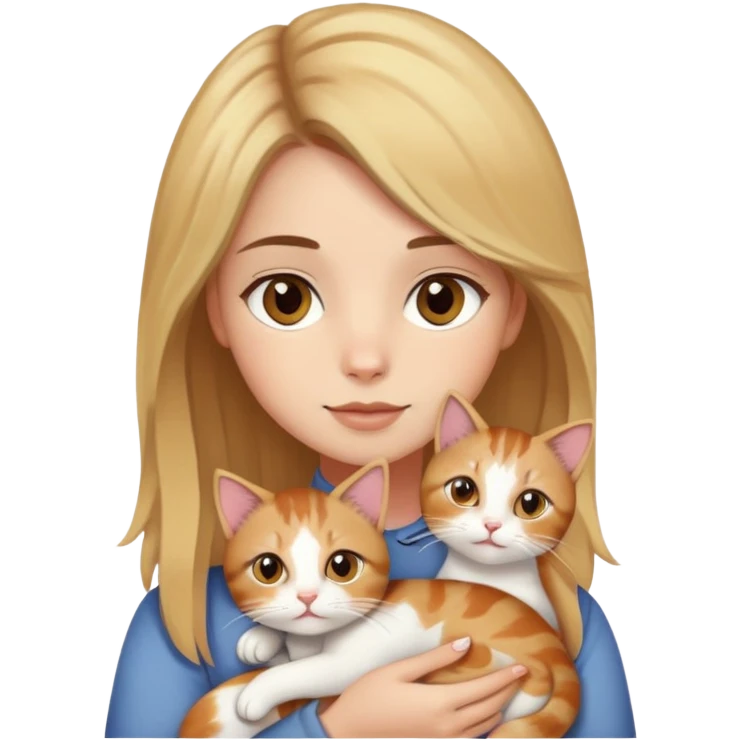 girl with hazelnut blonde hair, brown eyes and white skin with her calico cat emoji