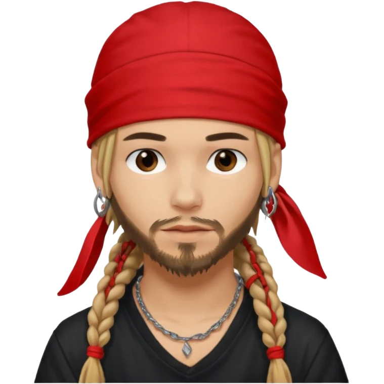 Tom kaulitz in 2005 with a bandana under a red cap, a lip ring and brown\blondish dreads up to his shoulders with no beard emoji
