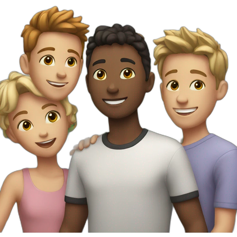 Boy and four friends happy emoji