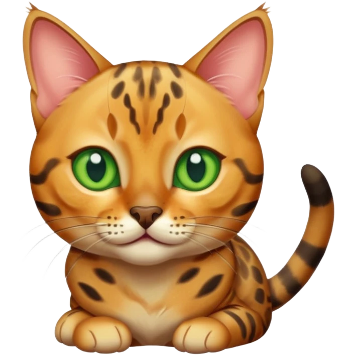 A small Bengal cat with green eyes, looks fun emoji