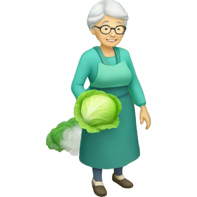 Granny in garden with cabbage emoji