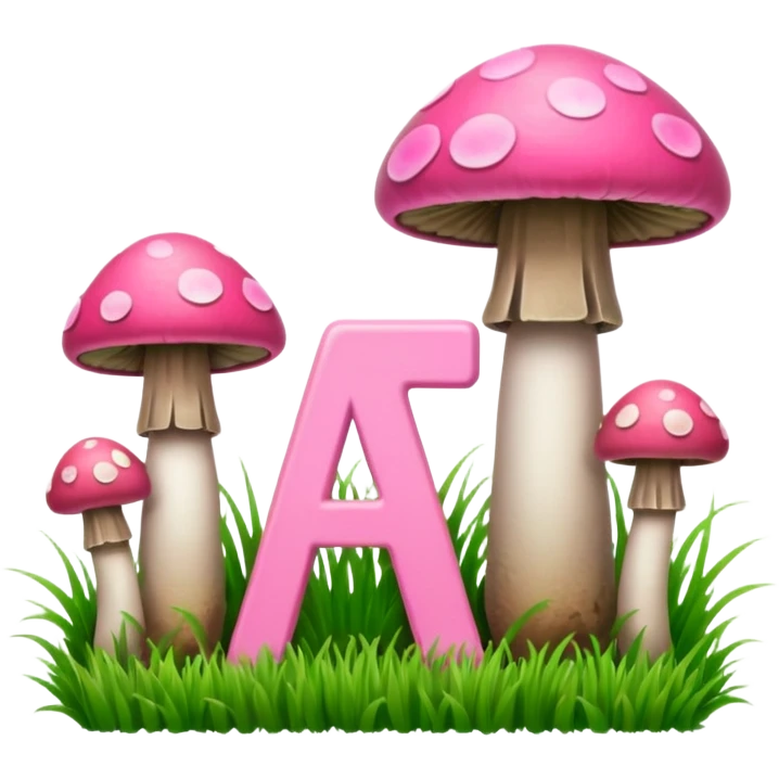 P P letters, pink and green, with grass growing, mushrooms around emoji