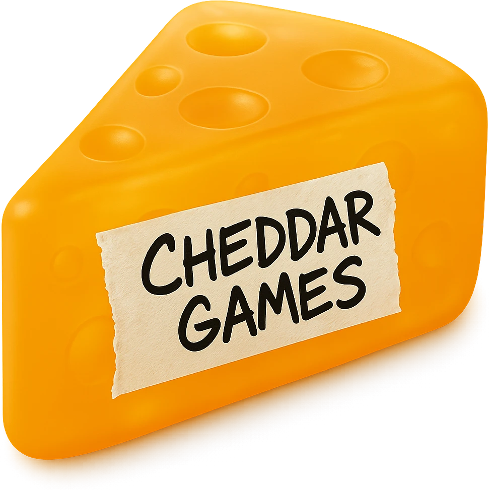 Add a piece of torn white tape to the side of the cheese wedge. On the tape, write 'Cheddar Games' in messy black Sharpie handwriting. Keep the style hyper-detailed, retro 90's toy look, semi-transparent plastic. Remove the background as requested. Maintain the retro 90's toy style with semi-transparent plastic appearance. emoji