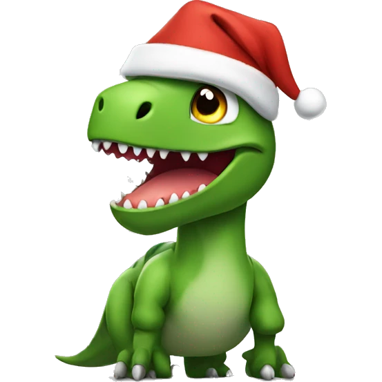Dinosaur wearing a Christmas hat emoji