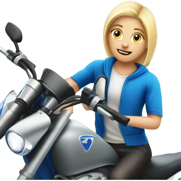 Adolescente rubia con ojo azules en moto deportiva  emoji