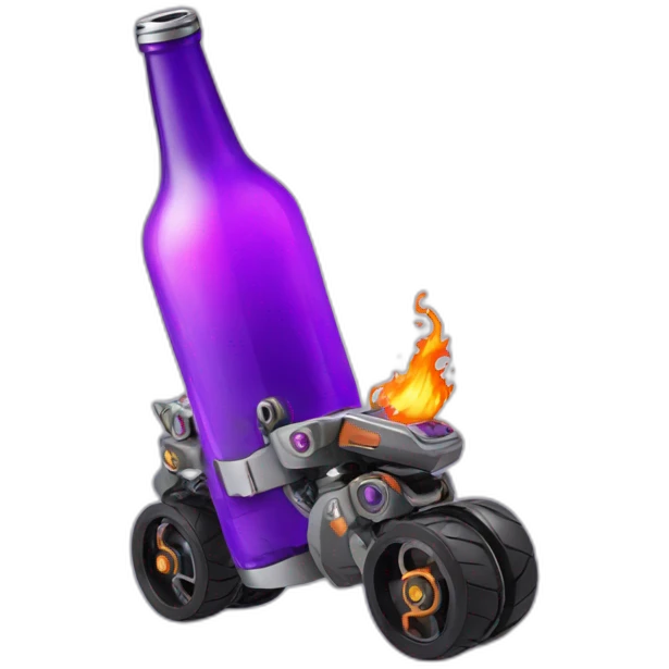 a robot riding a purple nitro bottle with flames shooting out emoji