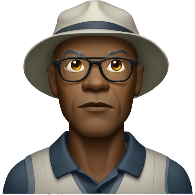 bald samuel l jackson serious wearing golf hat emoji