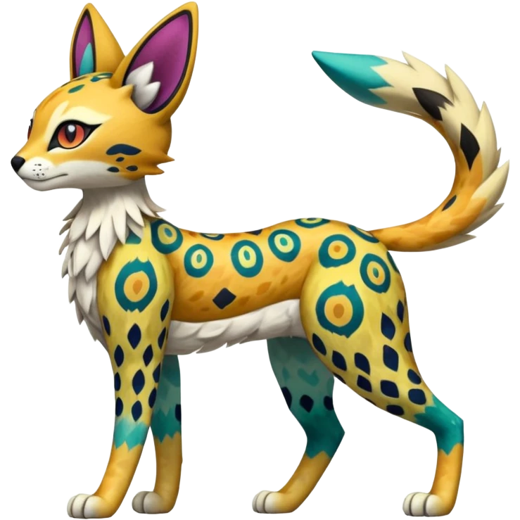 Colorful Meloetta-Vernid-Sergal-Serval-Pokémon-Fakémon-fusion-hybrid-creature emoji