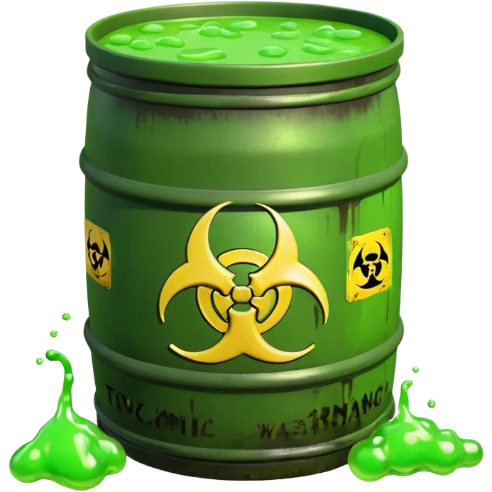 3D render of Biohazard Barrel, toxic waste aesthetic, neon green bubbling liquid, caution yellow metal, industrial warning texture, Apple emoji style, isolated on white background --v 6.0 emoji