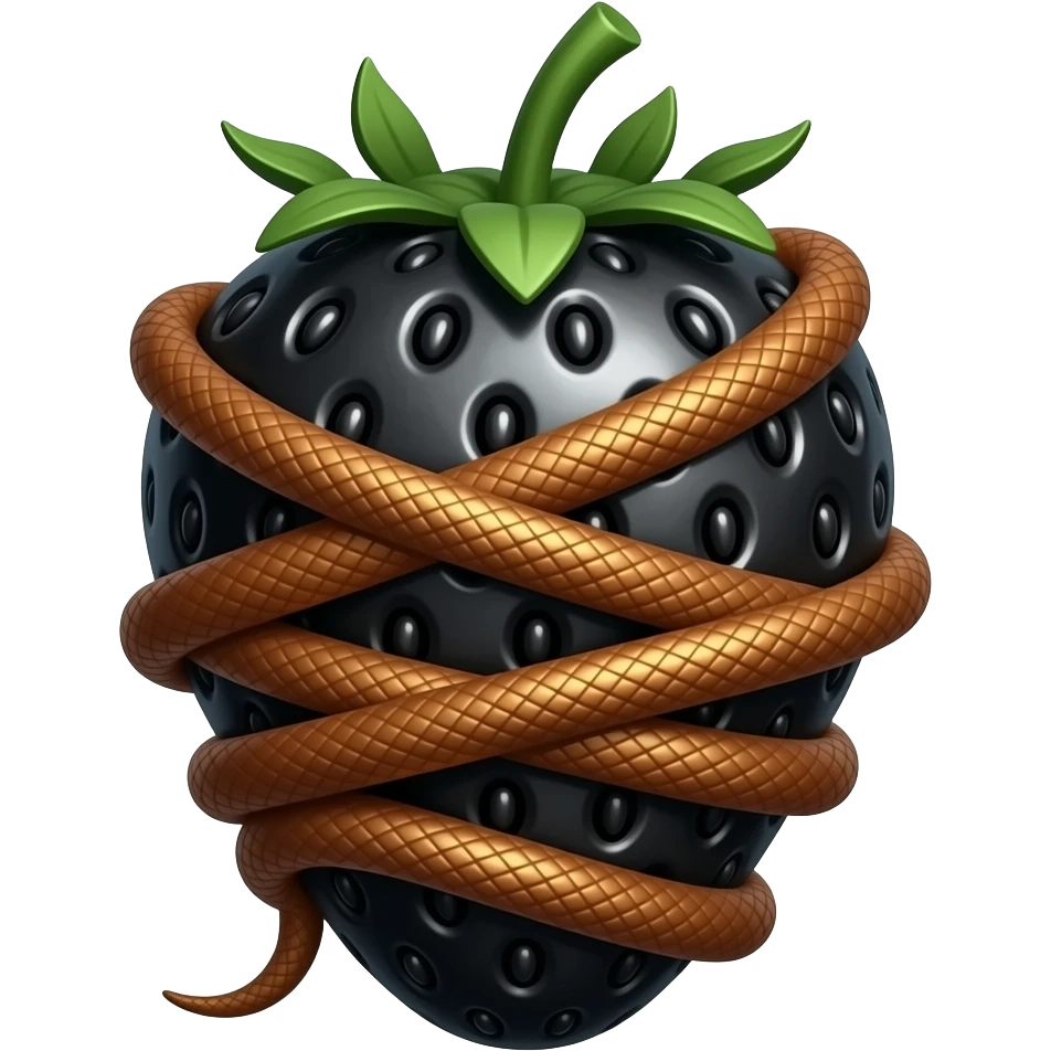 steampunk - rusty broken mechanical steel black strawberry, wrapped in rusty bronze snakes emoji