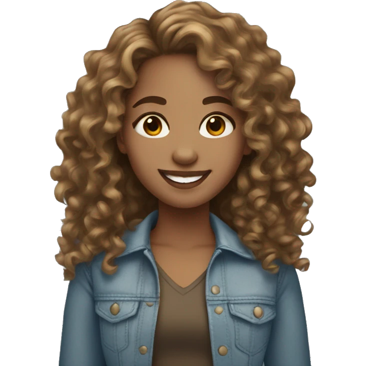 light skin girl long curly brown hair smiling   emoji