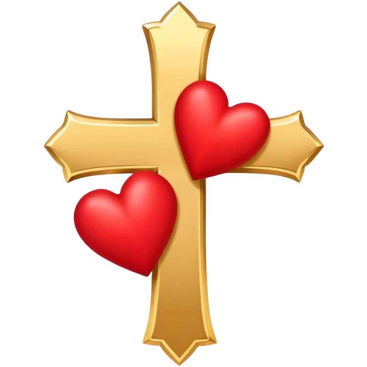 Two red  hearts connected by one simple gold cross  emoji