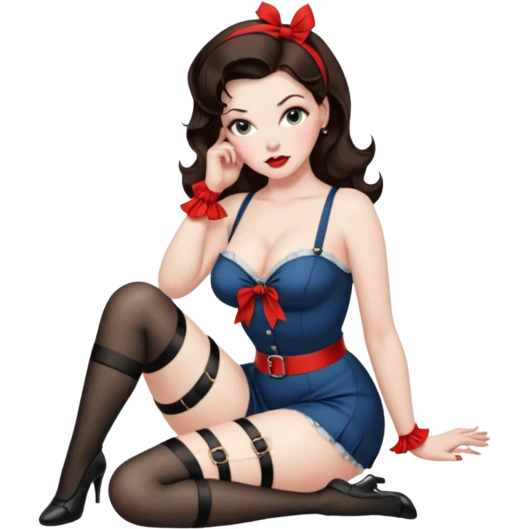 brunette pinup girl in hogtied bondage with stocking emoji