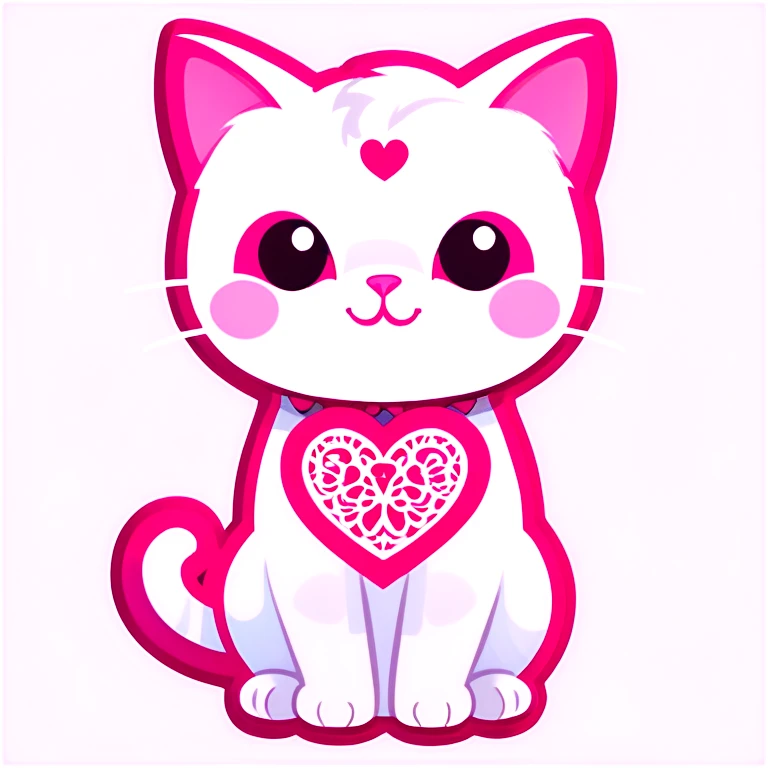white cat with a pink lace and a heart pastel pink  emoji