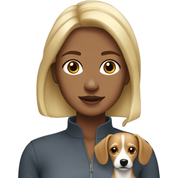 Dusty blonde woman with brown and white chiweenie emoji