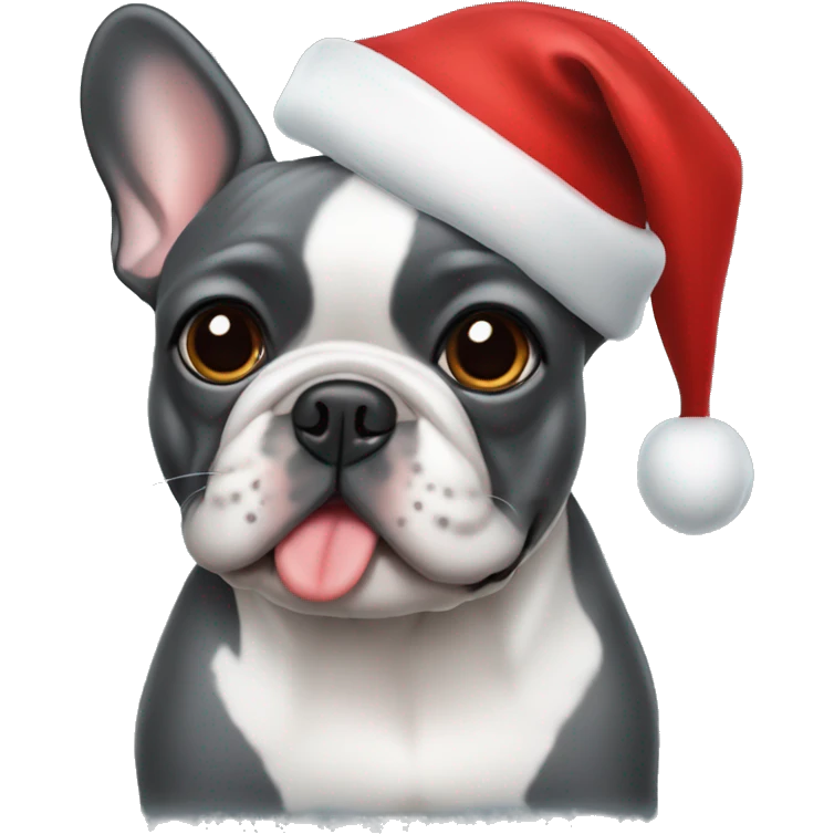 Dark gray French bulldog with Santa hat emoji