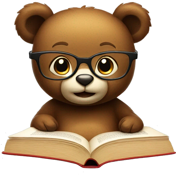 A cute bear that reada a book with glasses emoji