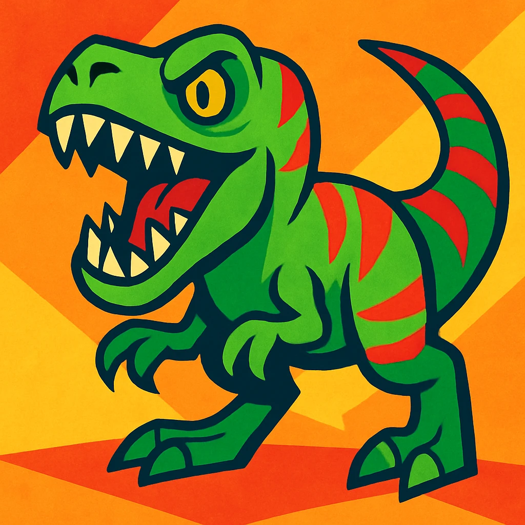 scary dinosaur, vibrant cartoon style emoji