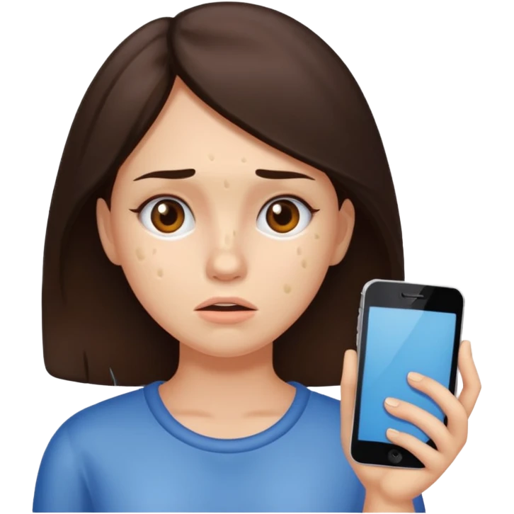 brunette woman with lots of acne emoji
