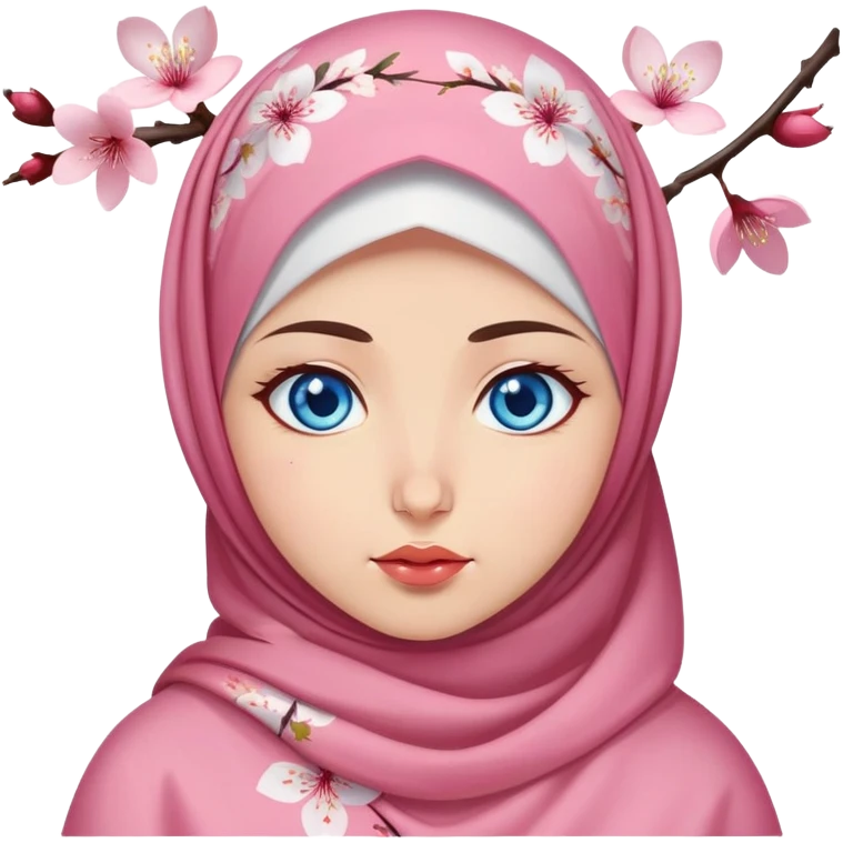 Turkish beautiful finish Konya girl blue eyes with cherry blossom floral hijab islamic dress and with Drooling face emoji