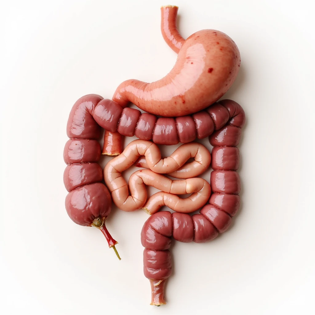 healthy intestine, anatomical, realistic details, vital and well perfused appearance, no inflammation, light background emoji