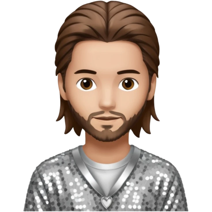 Tom Kaulitz from Tokio Hotel with long brown hair, silver sequin outfit  emoji