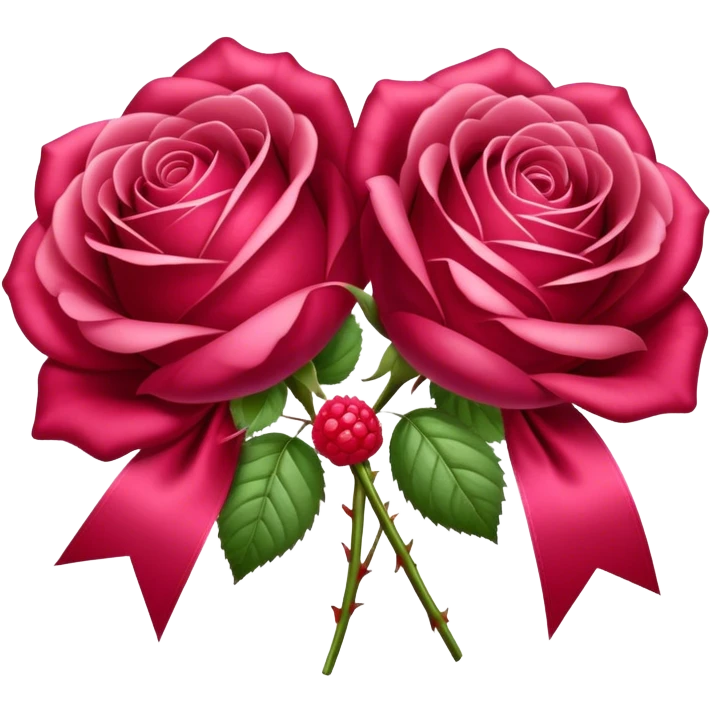 Roses in Persian red color tied with silk aesthetic ribbon of powder raspberry color in glamour vintage theme emoji