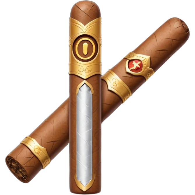 Emoji-style cigar icon, dark brown wrapper, subtle smoke, minimalistic, clean silhouette, metal details emoji