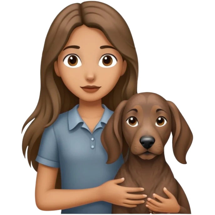 A long-haired girl holding a gray Plott hound emoji